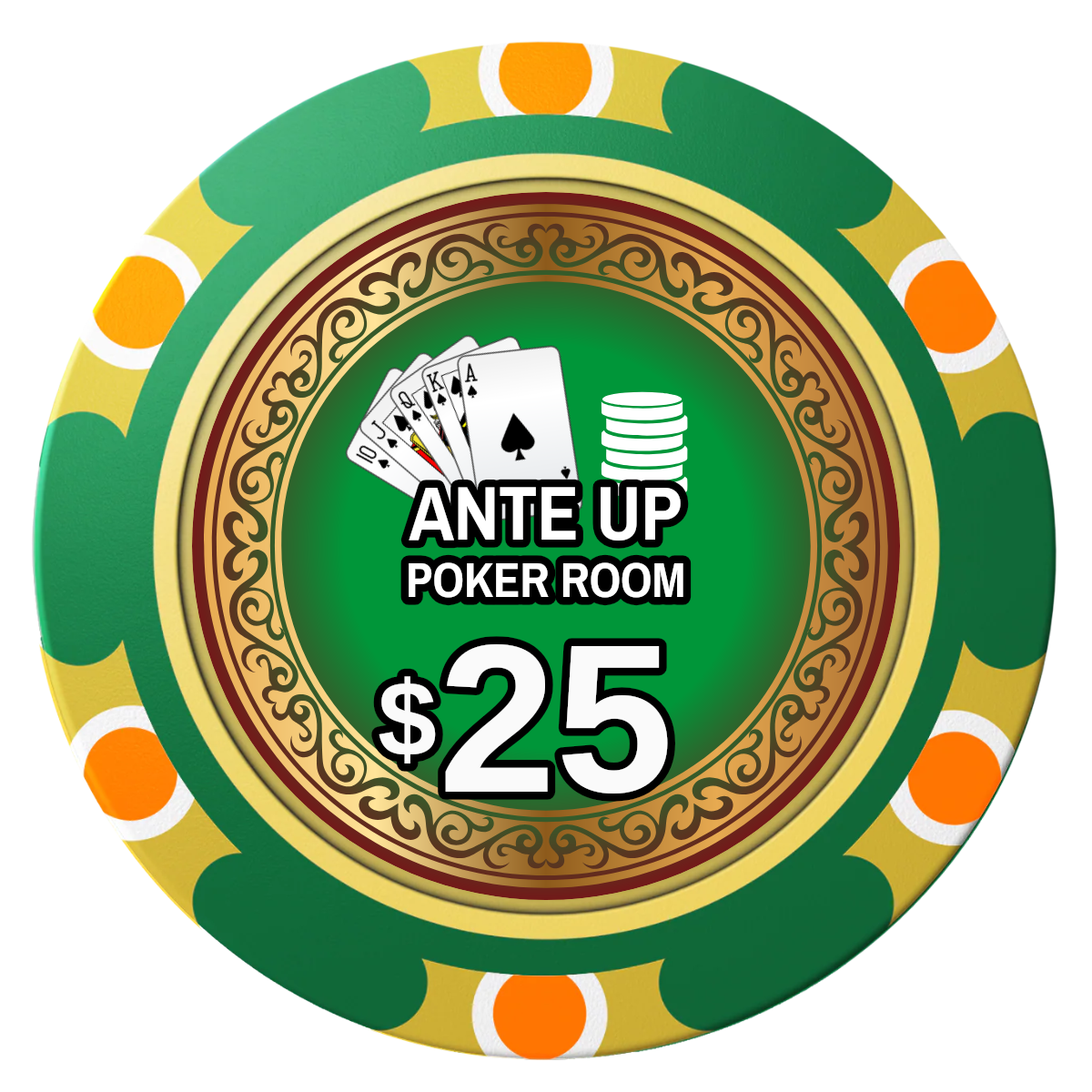 Ante Up Poker Room Clay Poker Chips - Green / Monte Carlo / 40mm - Front