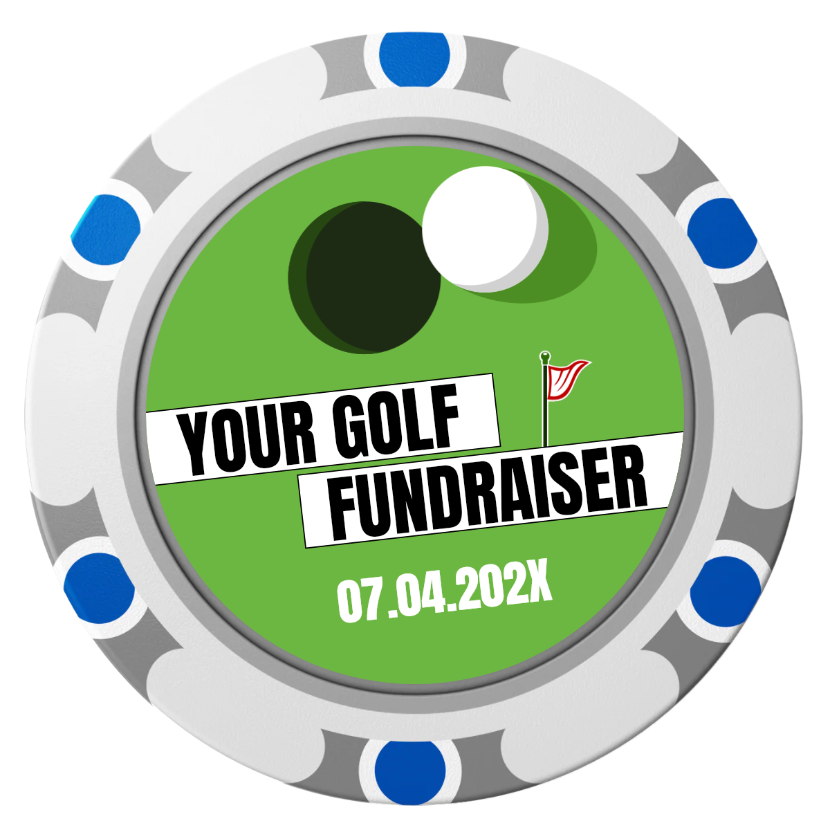 Putting Around Tournament Clay Poker Chips - White / Monte Carlo / 40mm - Front