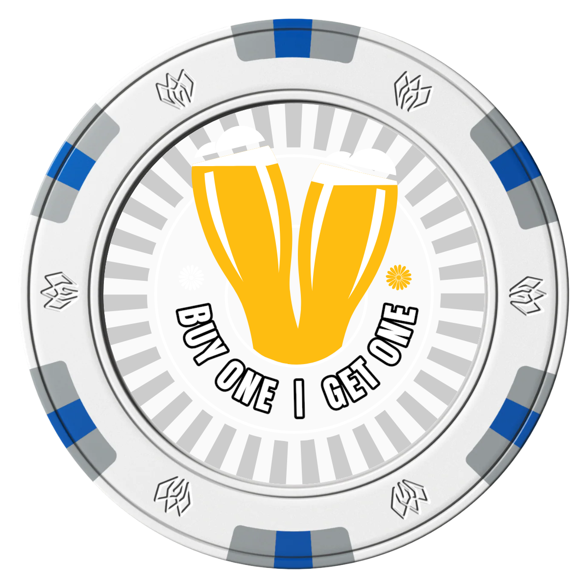 Double Pint Clay Poker Chips - White / 6 Spot Gem / 40mm - Front