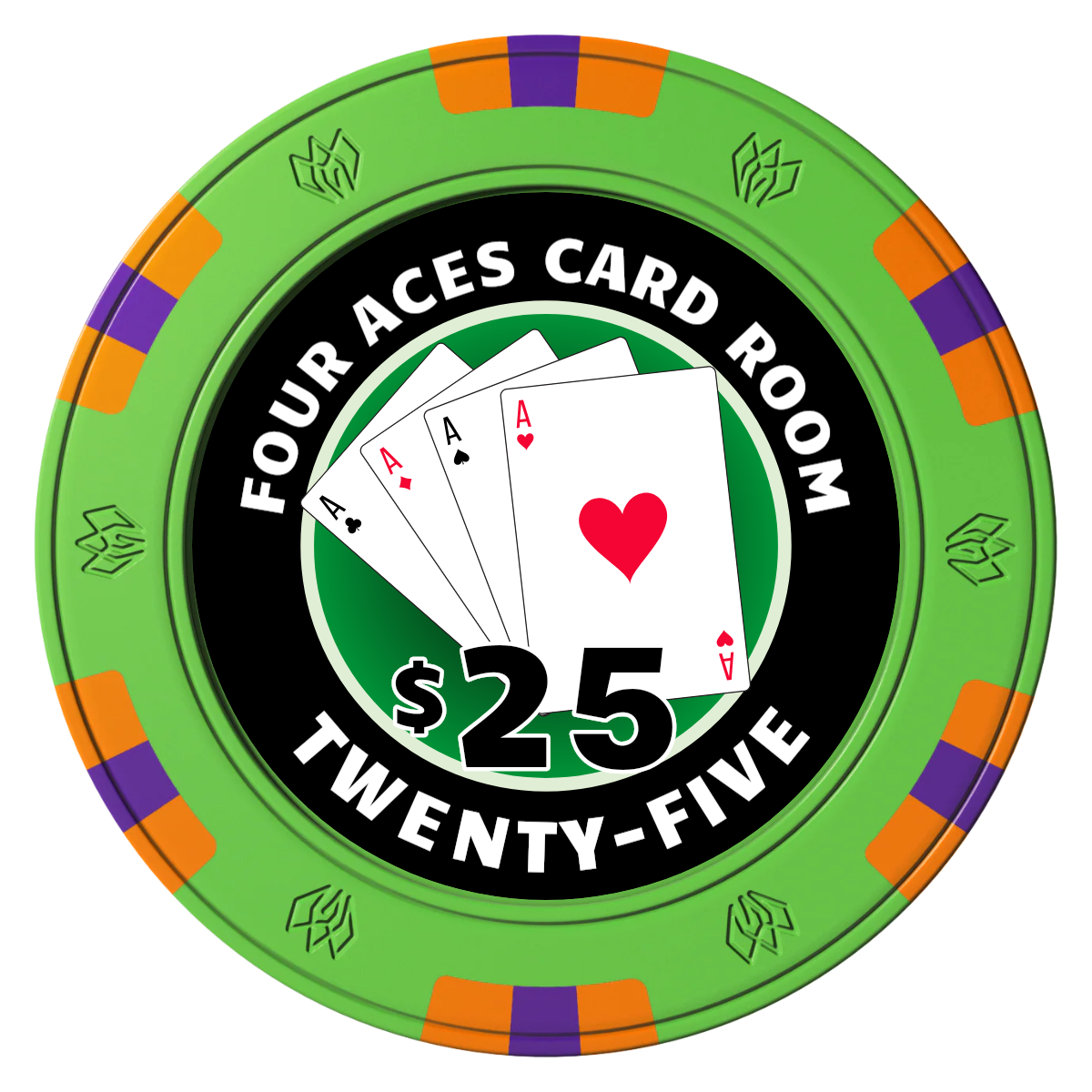 4 Aces Poker Room Clay Poker Chips - Green / 6 Spot Gem / 40mm - Back