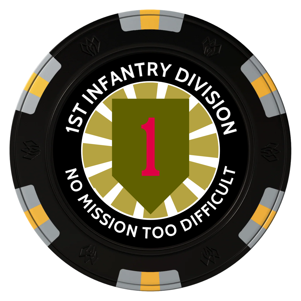 1st Infantry Division Clay Poker Chips - Black / 6 Spot Gem / 43mm - Front