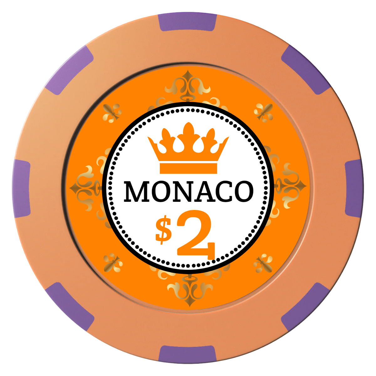 Monaco #001 Clay Poker Chips - Orange / 8 Spot (2 Tone) / 40mm - Front