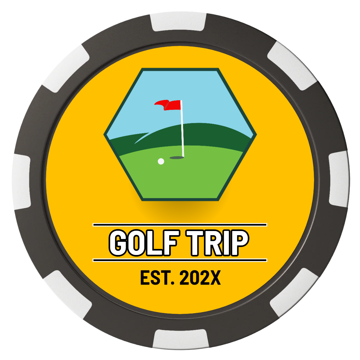 Golf Trip #001 Composite Poker Chips - Black / 8 Spot - Front