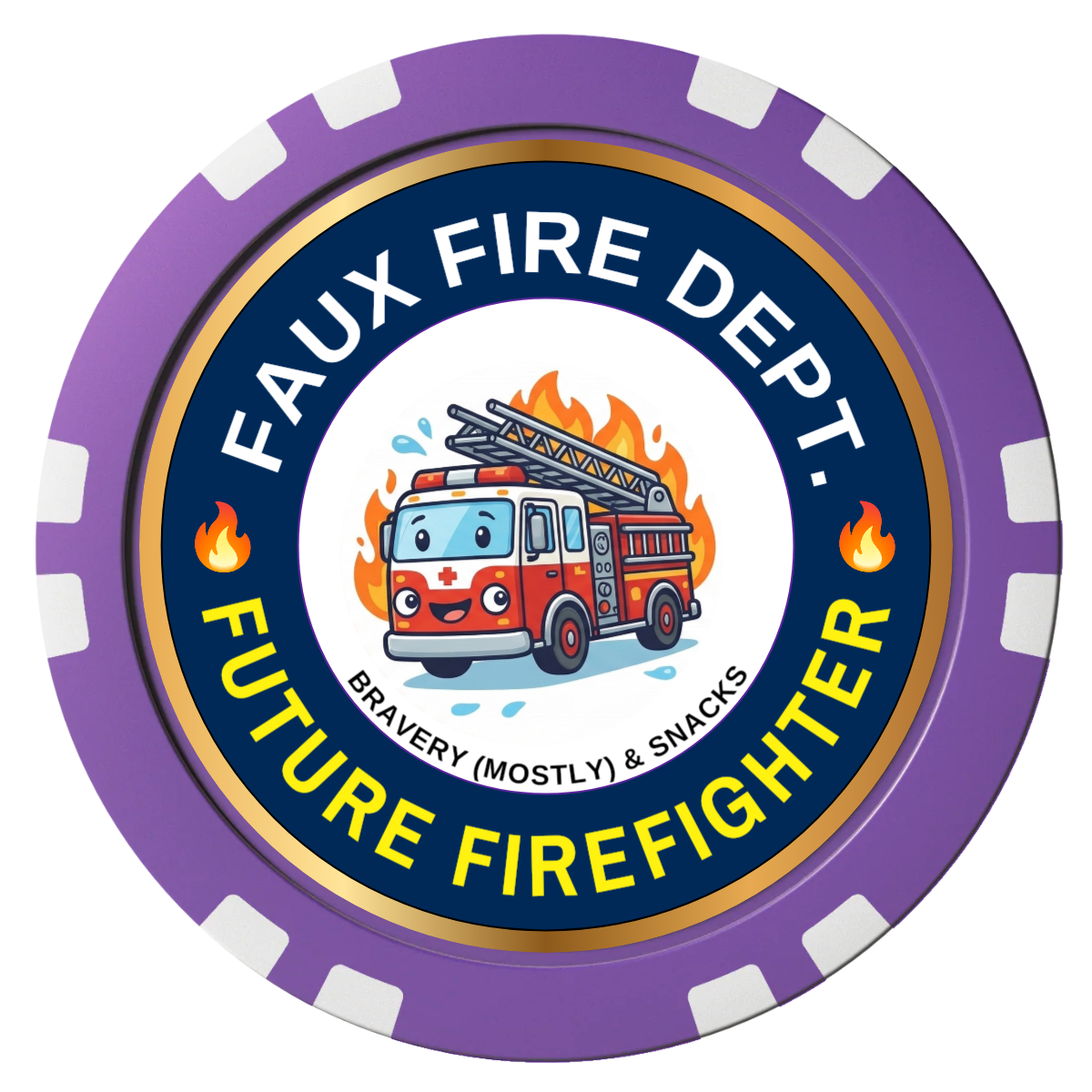 Future Firefighter Composite Poker Chips - Purple / Double Stripe - Front