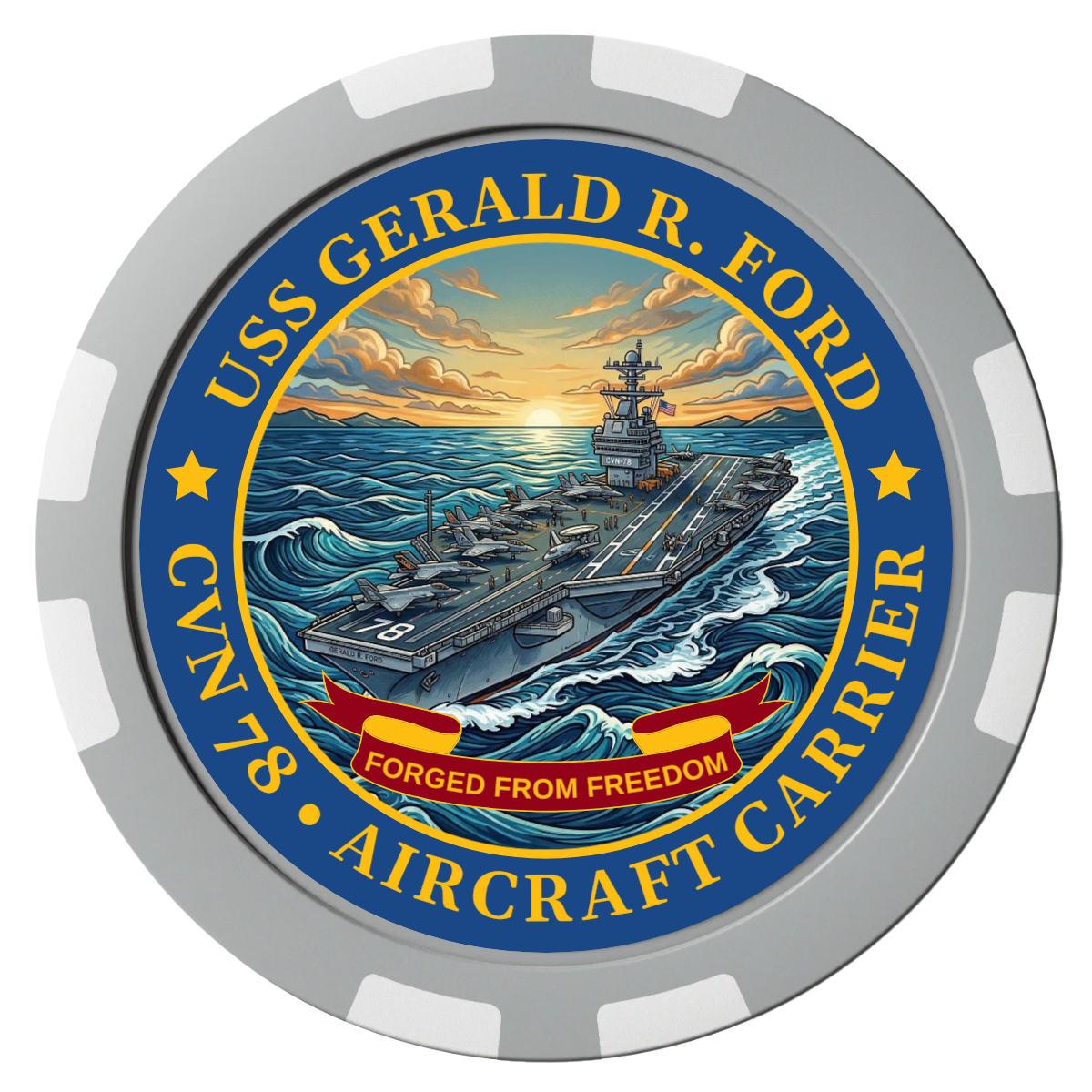 Navy USS Gerald Ford Composite Poker Chips - Gray / 8 Stripe - Front