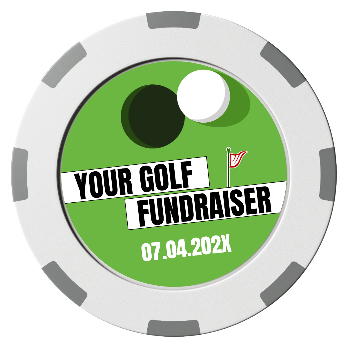 Putting Around Tournament Clay Poker Chips - White / 8 Spot (2 Tone) / 40mm - Front