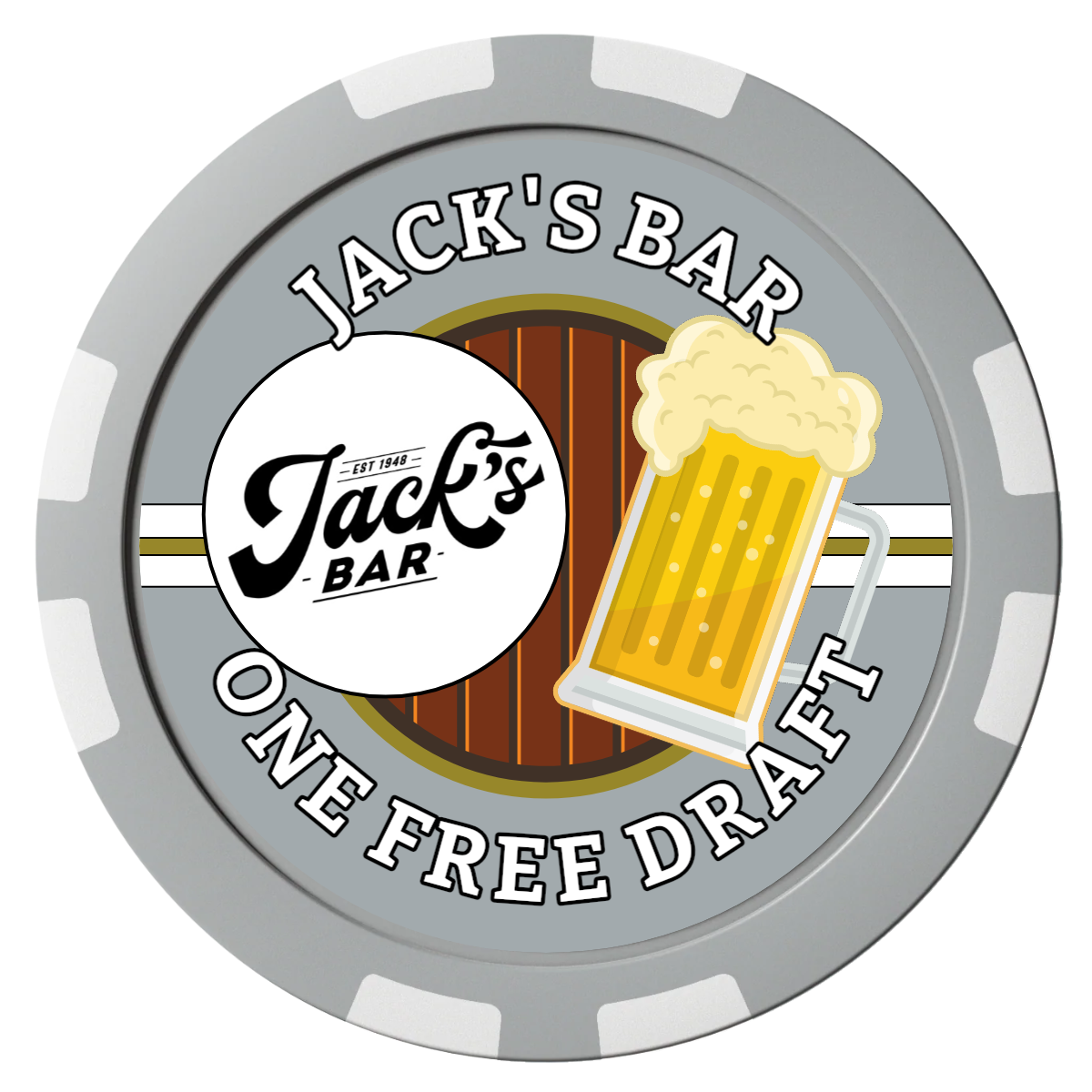 Barnyard Brew Composite Poker Chips - Gray / 8 Stripe - Front