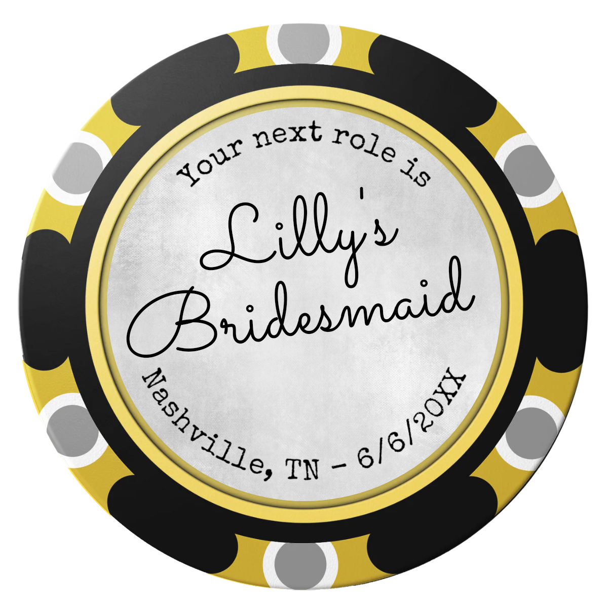 Be My Bridesmaid Simple Clay Poker Chips - Black / Monte Carlo / 40mm - Front