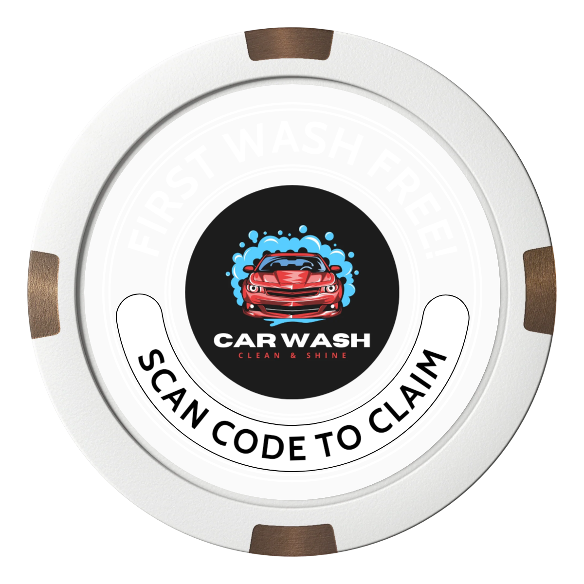 Car Wash Promotion Composite & Metal Hybrid Poker Chips - White / 4 Spot - Front