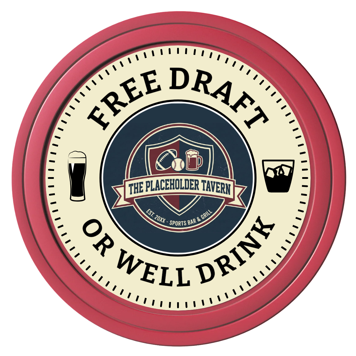 Beer Shop Composite Poker Chips - Red / Solid - Front