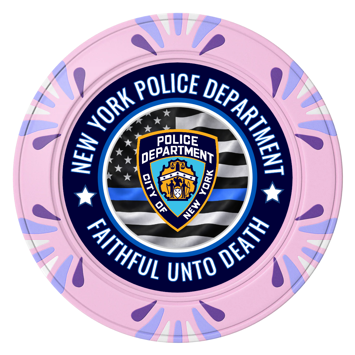 NYPD Safe and Fair Clay Poker Chips - Pink / Macau / 40mm - Front