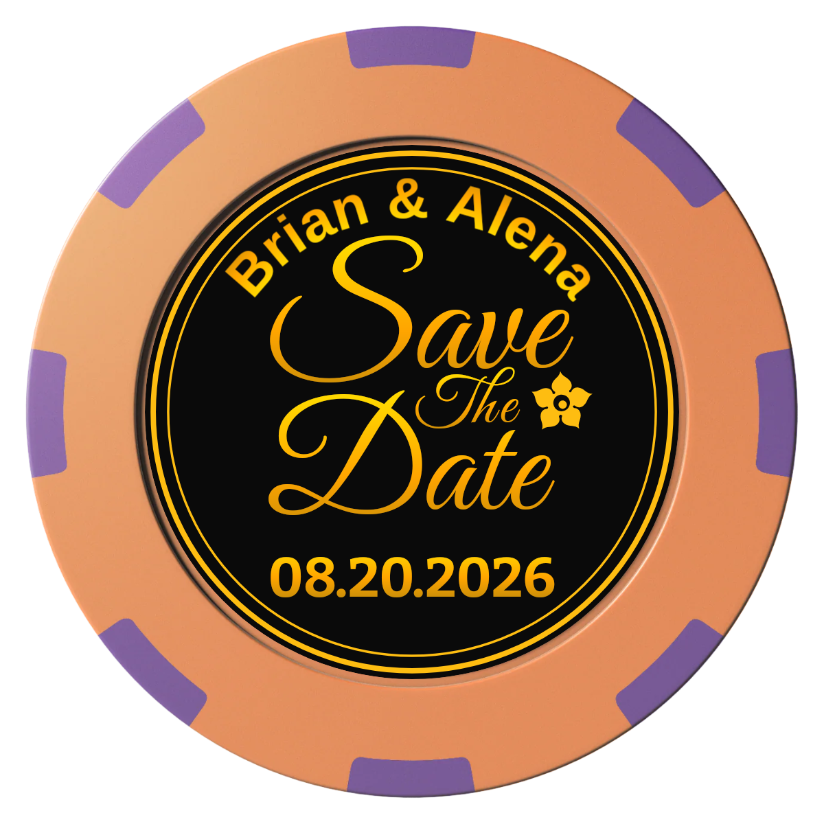Save the Date Text Clay Poker Chips - Orange / 8 Spot (2 Tone) / 40mm - Front