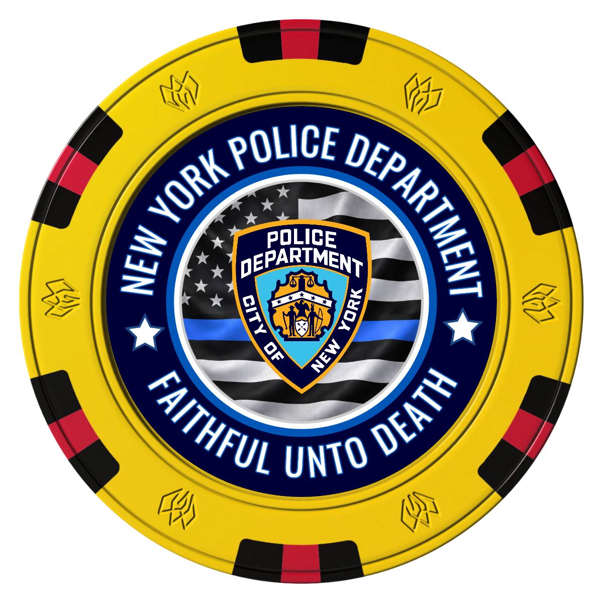 NYPD Safe and Fair Clay Poker Chips - Yellow / 6 Spot Gem / 40mm - Front