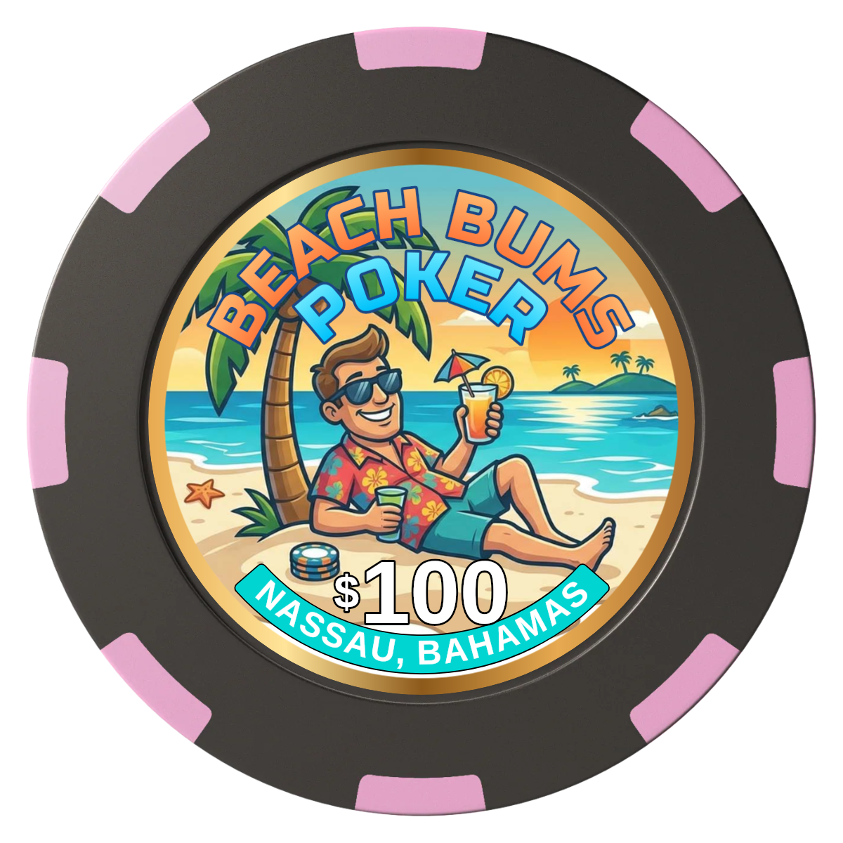 Sandy's Casino Clay Poker Chips - Black / 8 Spot (2 Tone) / 40mm - Front