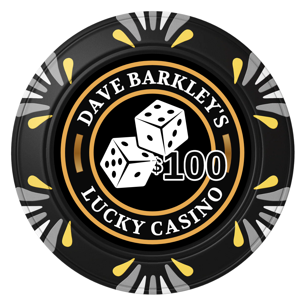 Dave's Lucky Casino Clay Poker Chips - Black / Macau / 40mm - Front