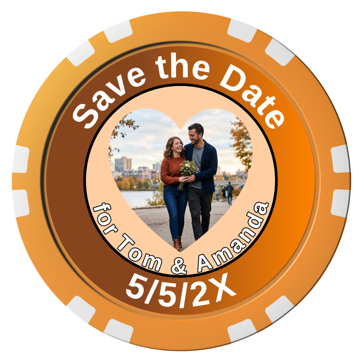 Save the Date #01 Composite Poker Chips - Orange / Double Stripe - Front