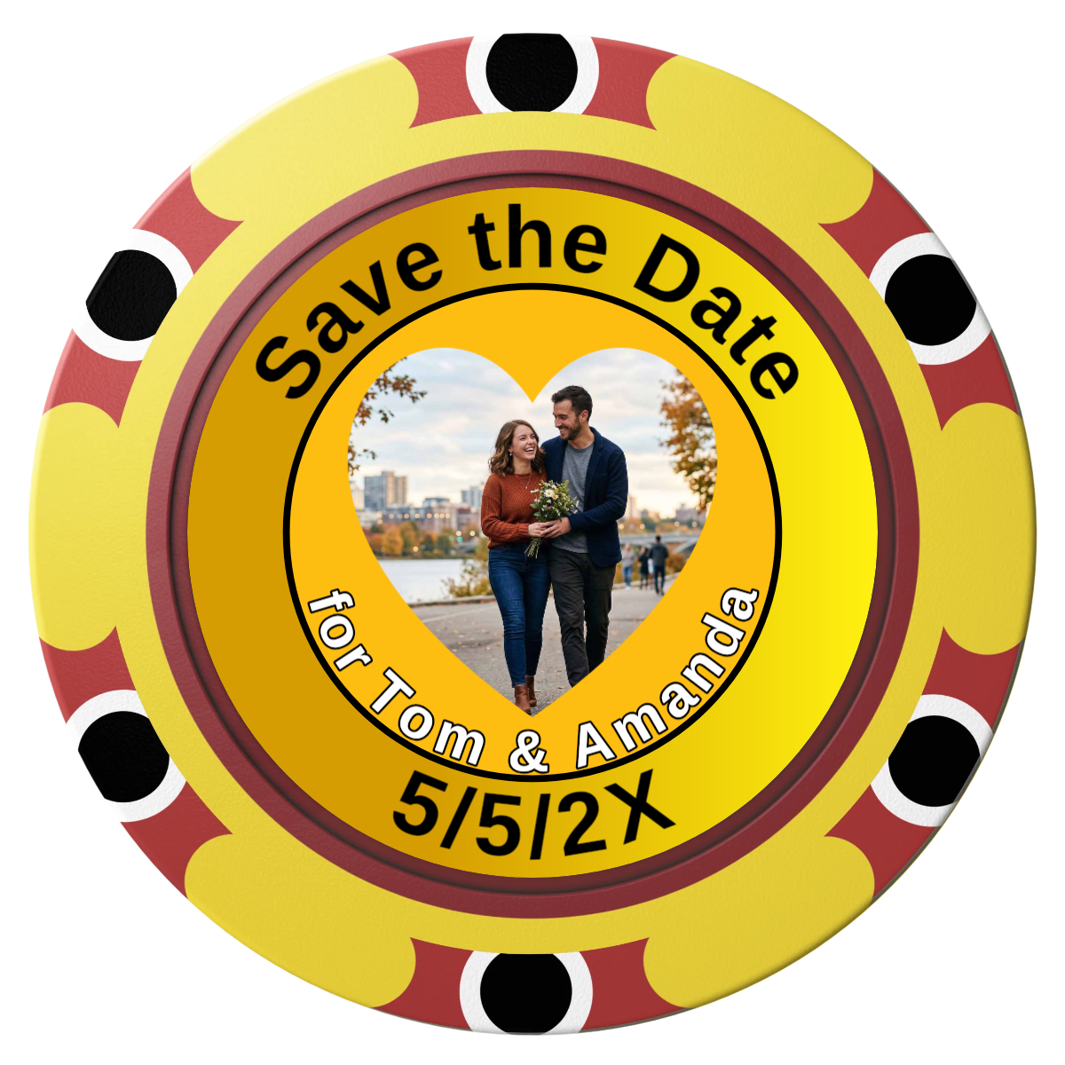 Save the Date #01 Clay Poker Chips - Yellow / Monte Carlo / 40mm - Front