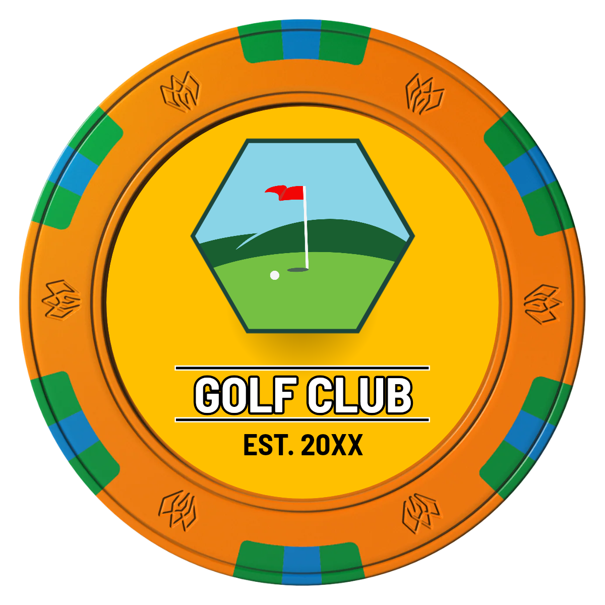 Birdy Bevy Clay Poker Chips - Orange / 6 Spot Gem / 40mm - Front