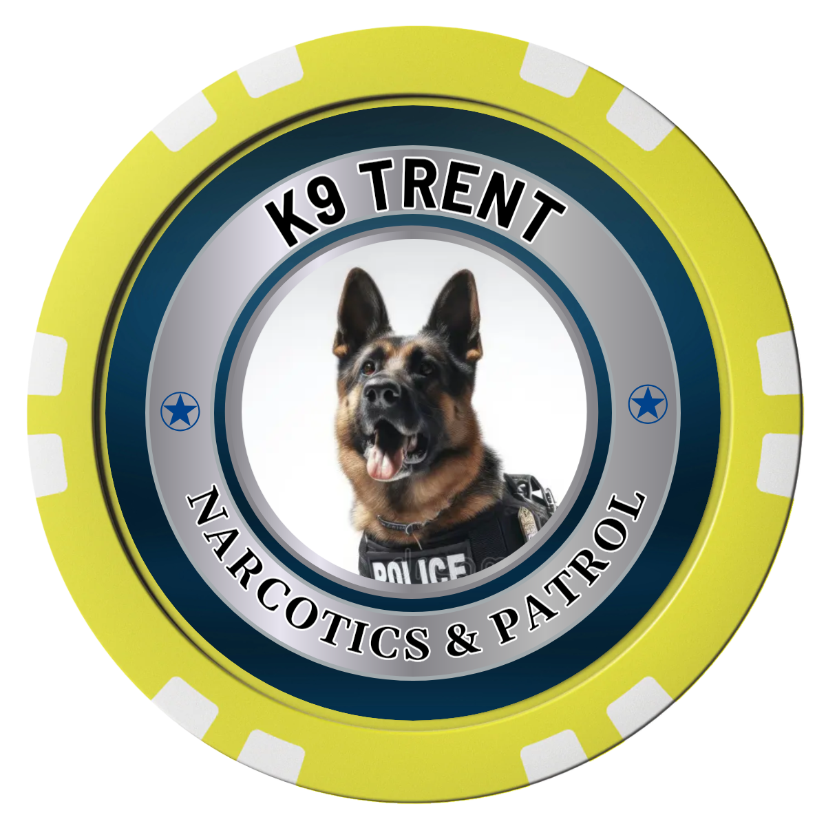 K-9 Trent Composite Poker Chips - Yellow / Double Stripe - Front