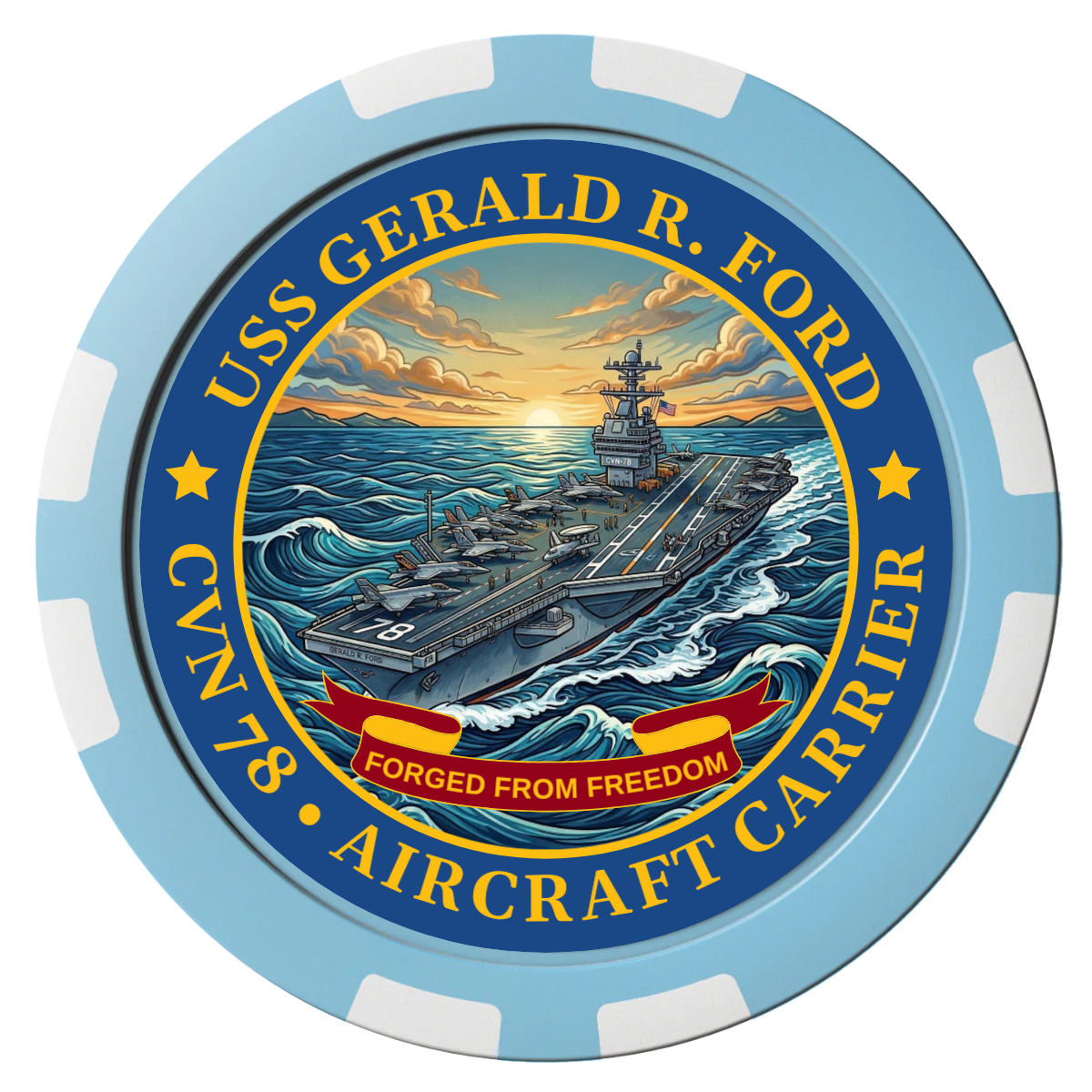 Navy USS Gerald Ford Composite Poker Chips - Light Blue / 8 Stripe - Front