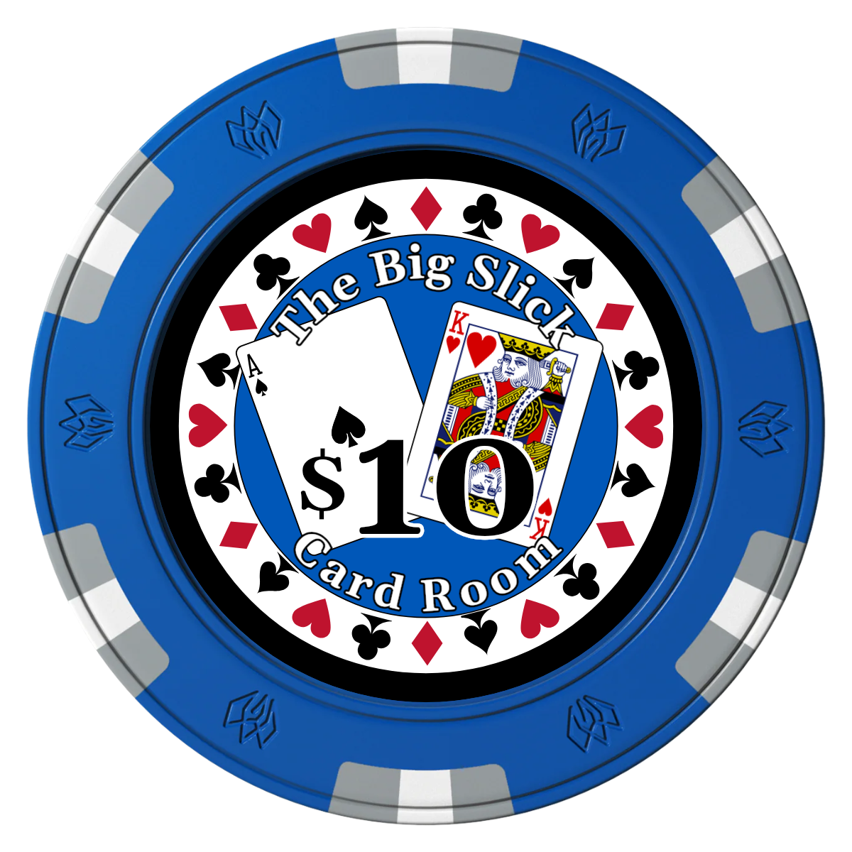AK Big Slick Clay Poker Chips - Blue / 6 Spot Gem / 40mm - Front
