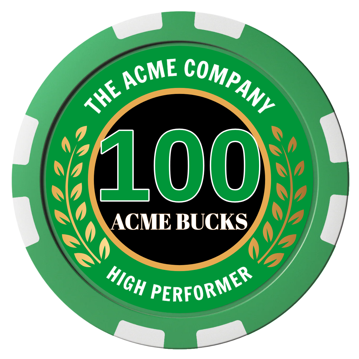 Achievement Wreath Composite Poker Chips - Green / 8 Stripe - Front