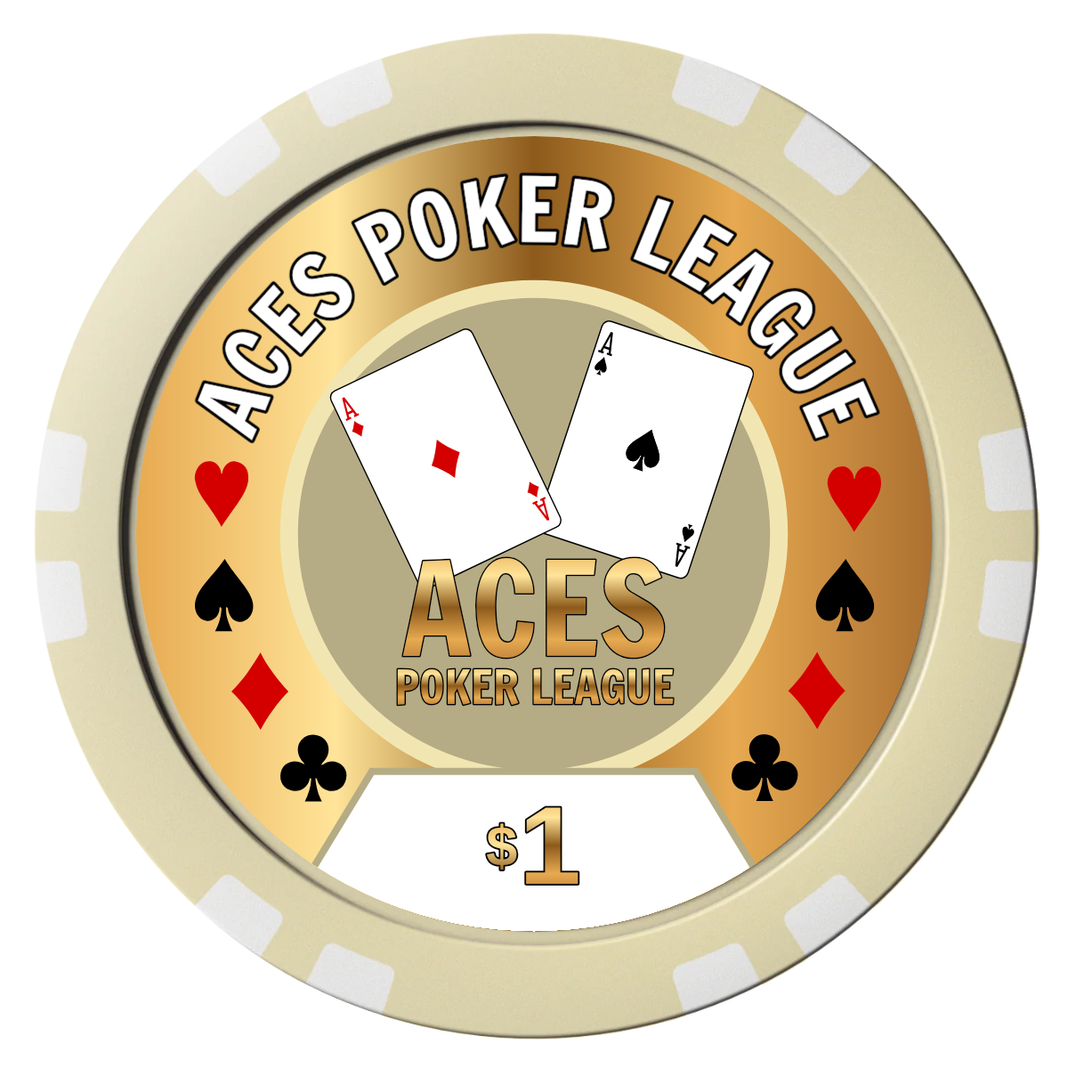 Aces Poker League Composite Poker Chips - Ivory / Double Stripe - Front