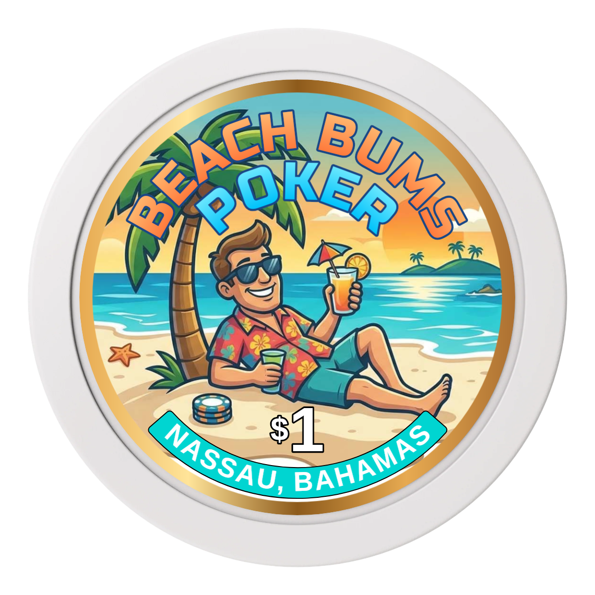 Sandy's Casino 2" Oversized Poker Chips - White - Front
