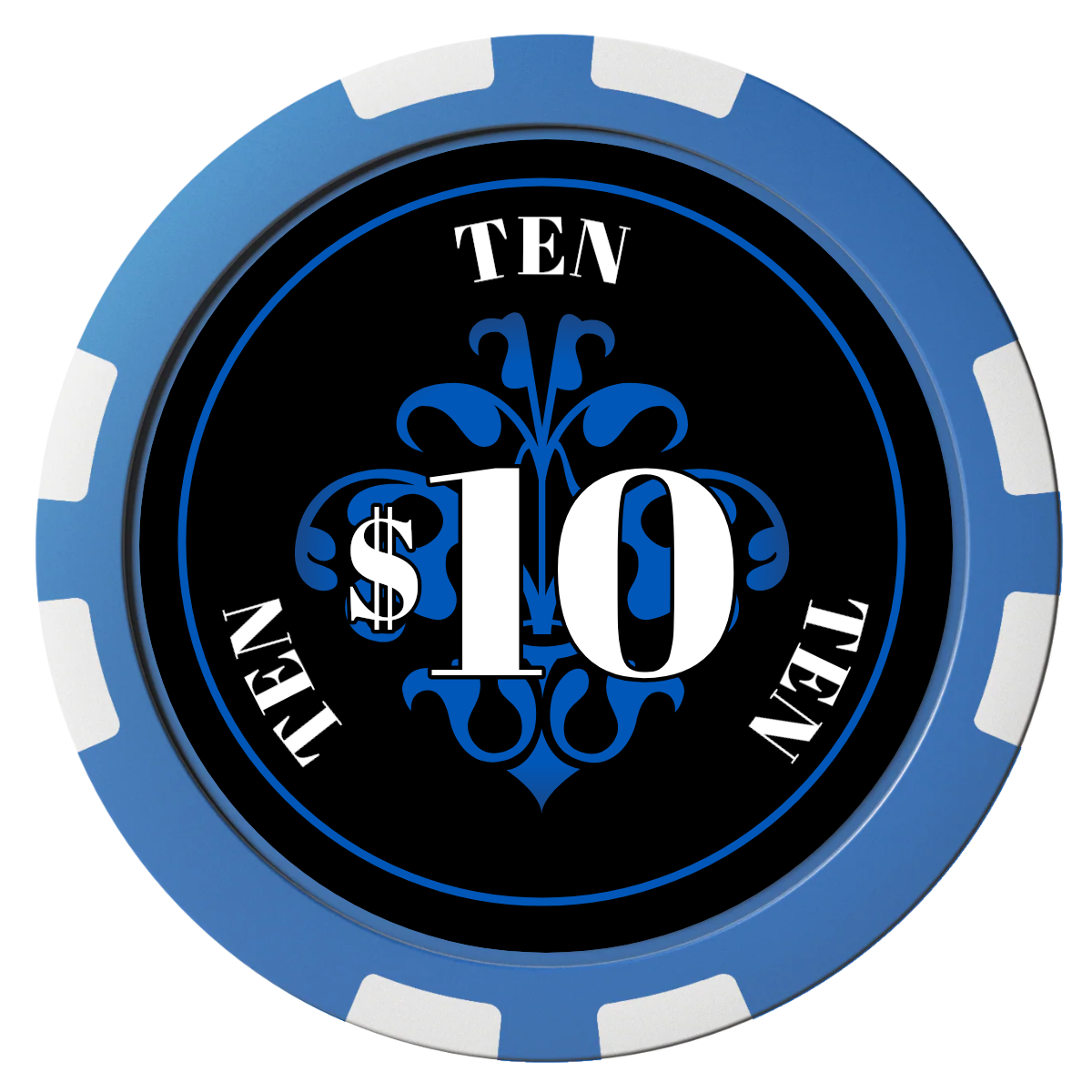 Gothic Revival Composite Poker Chips - Blue / 8 Stripe - Front