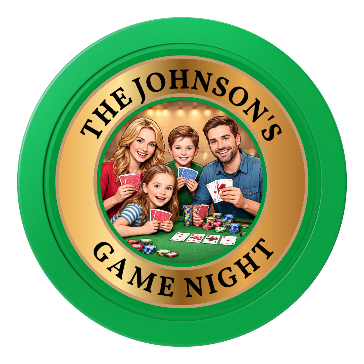 Family Game Night 2" Oversized Poker Chips - Green - Front