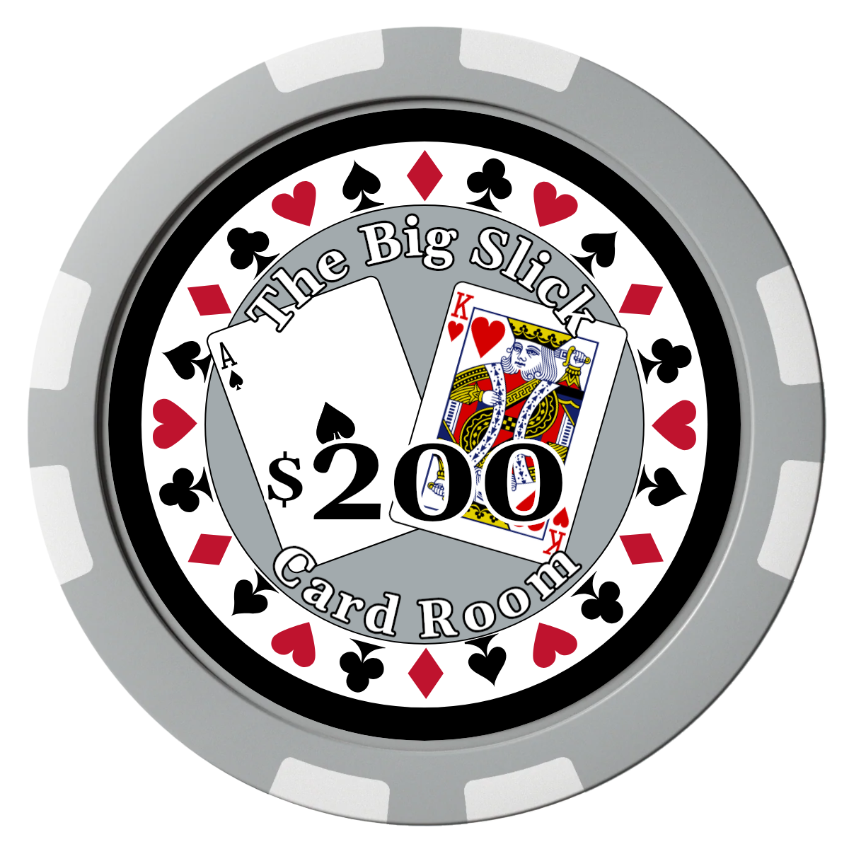 AK Big Slick Composite Poker Chips - Gray / 8 Stripe - Front
