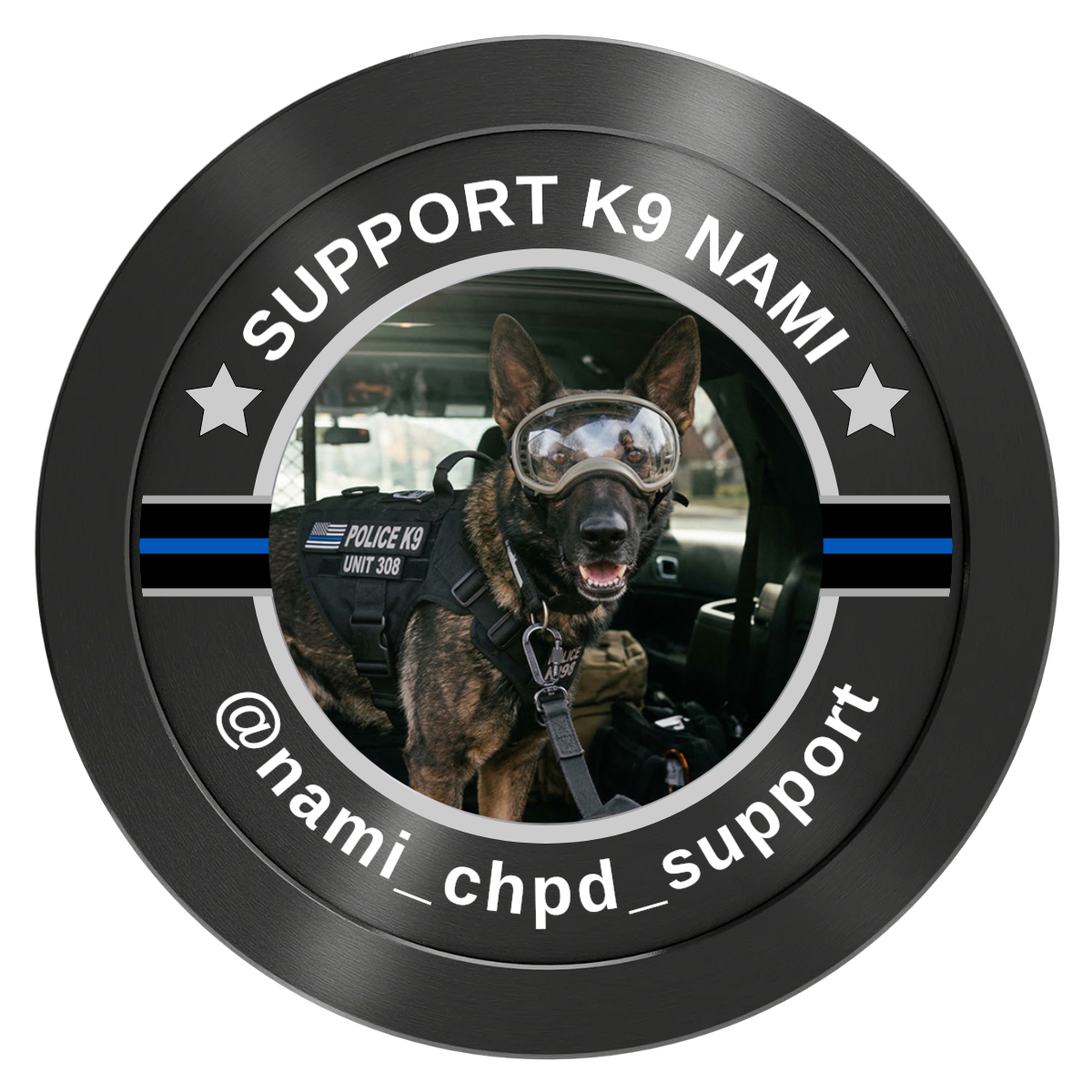Police Department K9 #02 Aluminum Poker Chips - Black - Front
