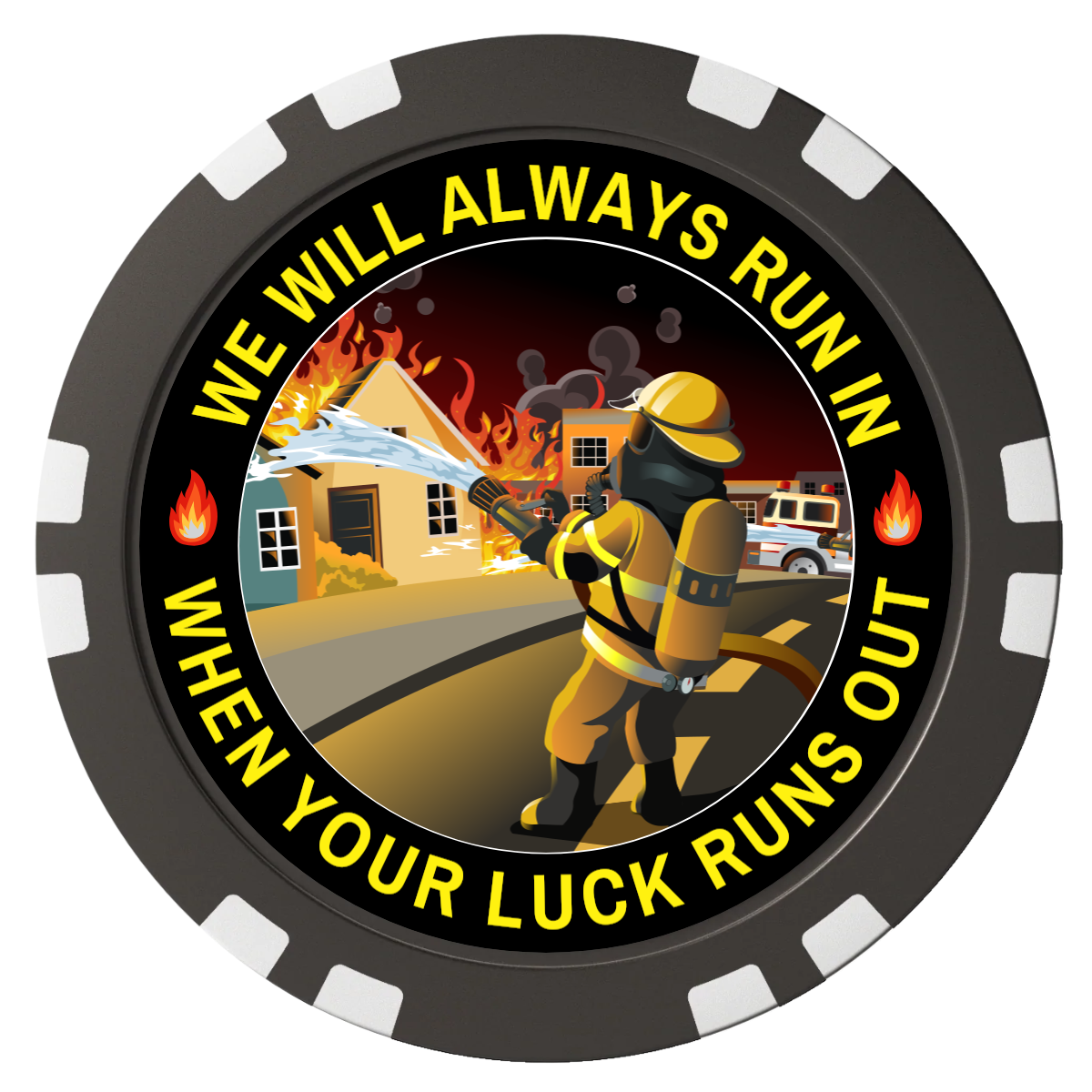 Firefighter Maltese Cross Composite Poker Chips - Black / Double Stripe - Front