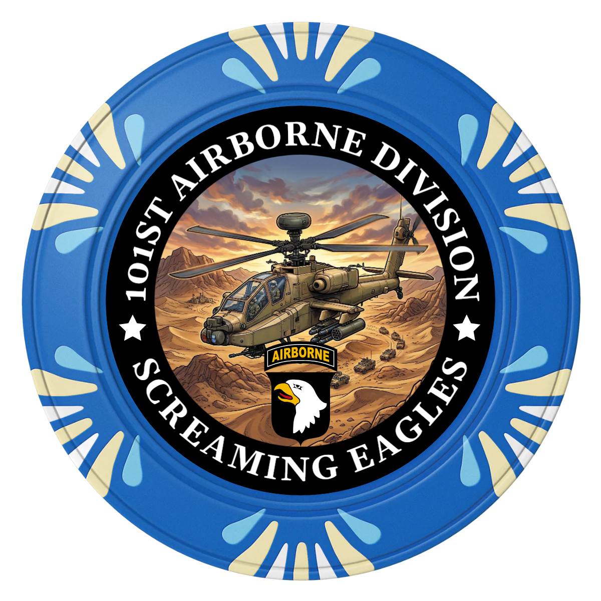 Army Airborne Clay Poker Chips - Blue / Macau / 40mm - Front