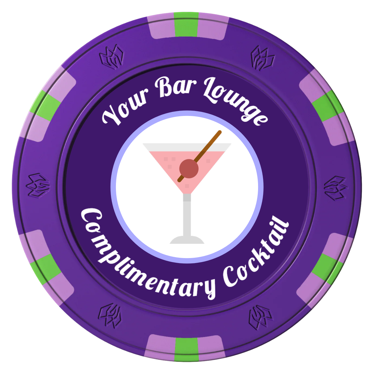 Fancy Drink Clay Poker Chips - Purple / 6 Spot Gem / 43mm - Front
