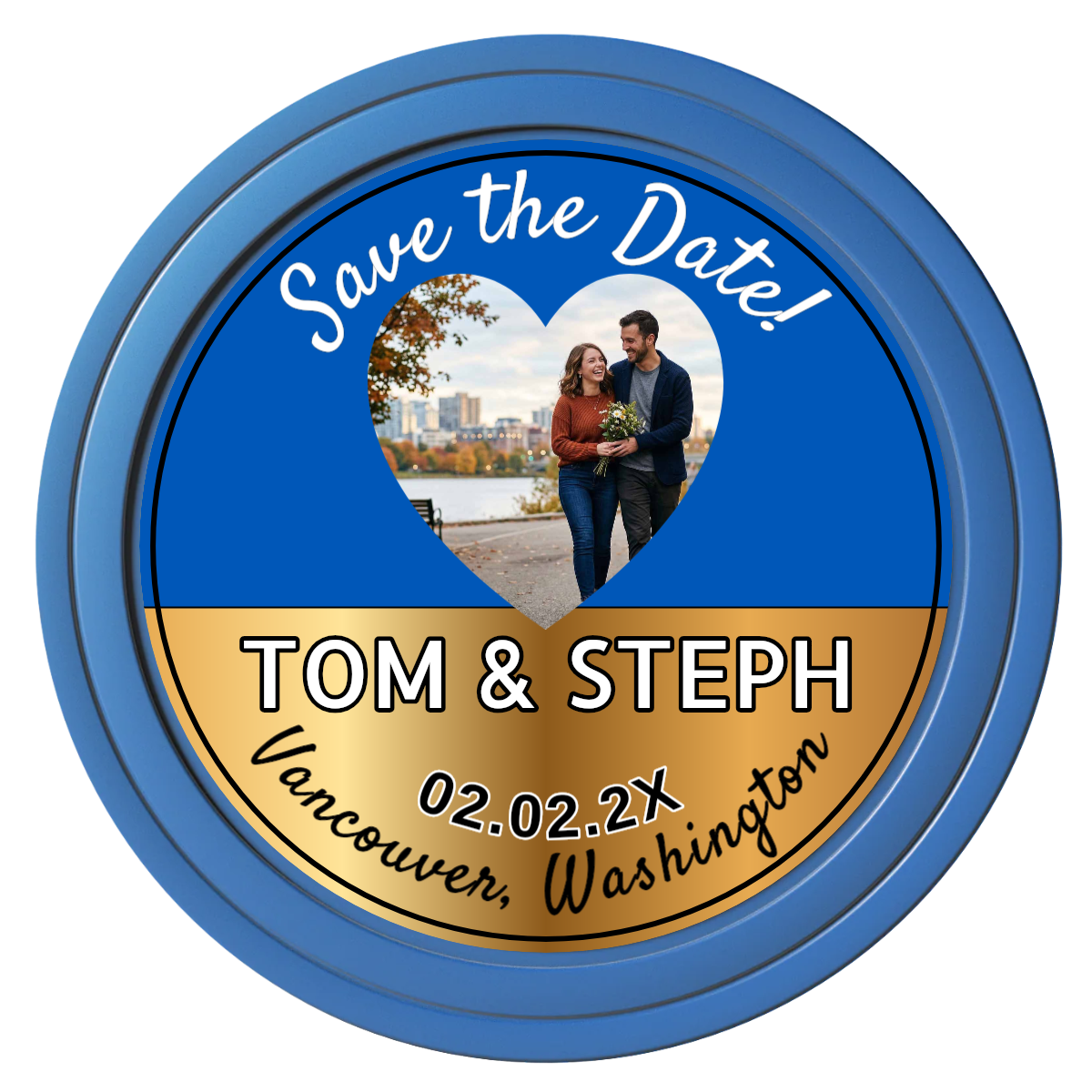 Save the Date Hearts Composite Poker Chips - Blue / Solid - Front