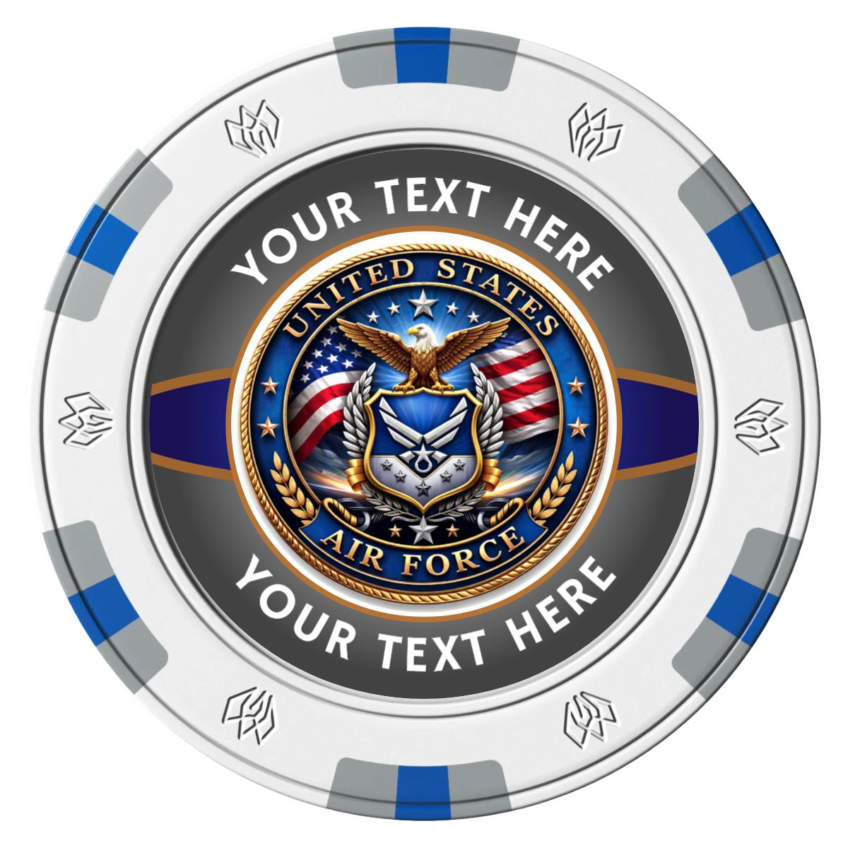 Air Force Clay Poker Chips - White / 6 Spot Gem / 40mm - Front
