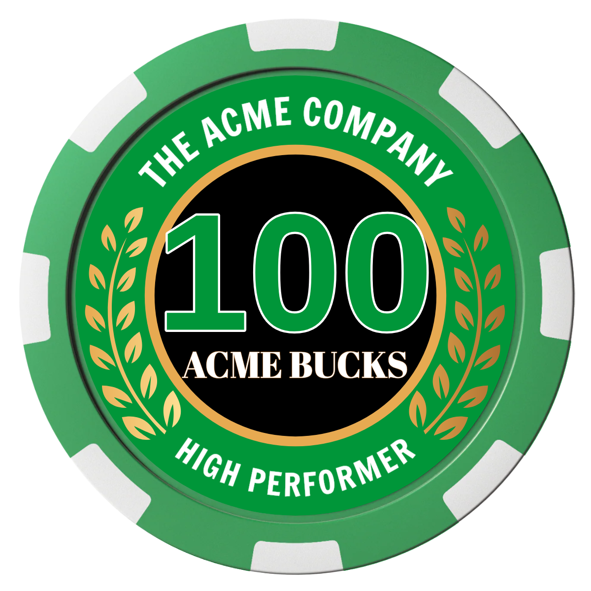 Achievement Wreath Magnetic Composite Poker Chips - Green / 8 Spot - Front