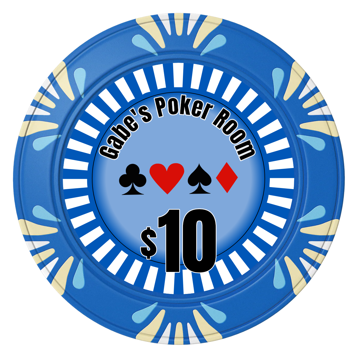 Gabe's Poker Room Clay Poker Chips - Blue / Macau / 40mm - Front