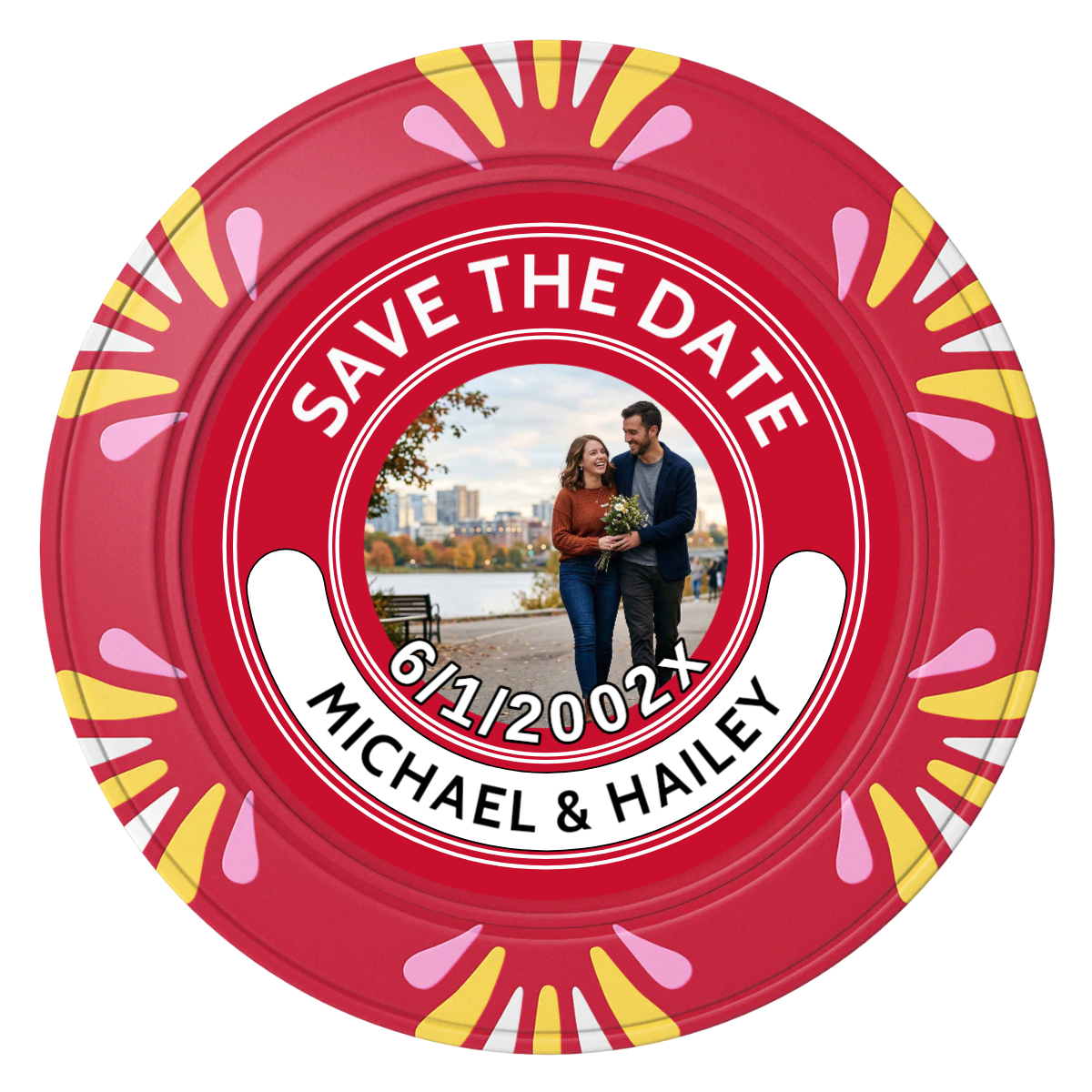 Save the Date Photo QR Code Clay Poker Chips - Red / Macau / 40mm - Front