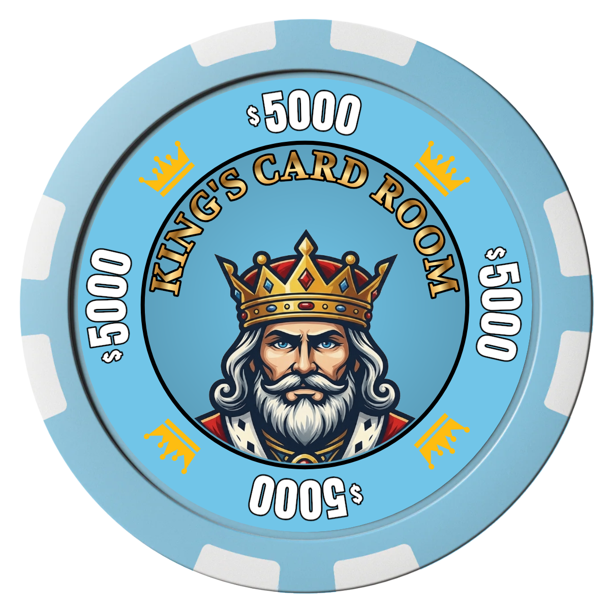 Kings Composite Poker Chips - Light Blue / 8 Stripe - Front