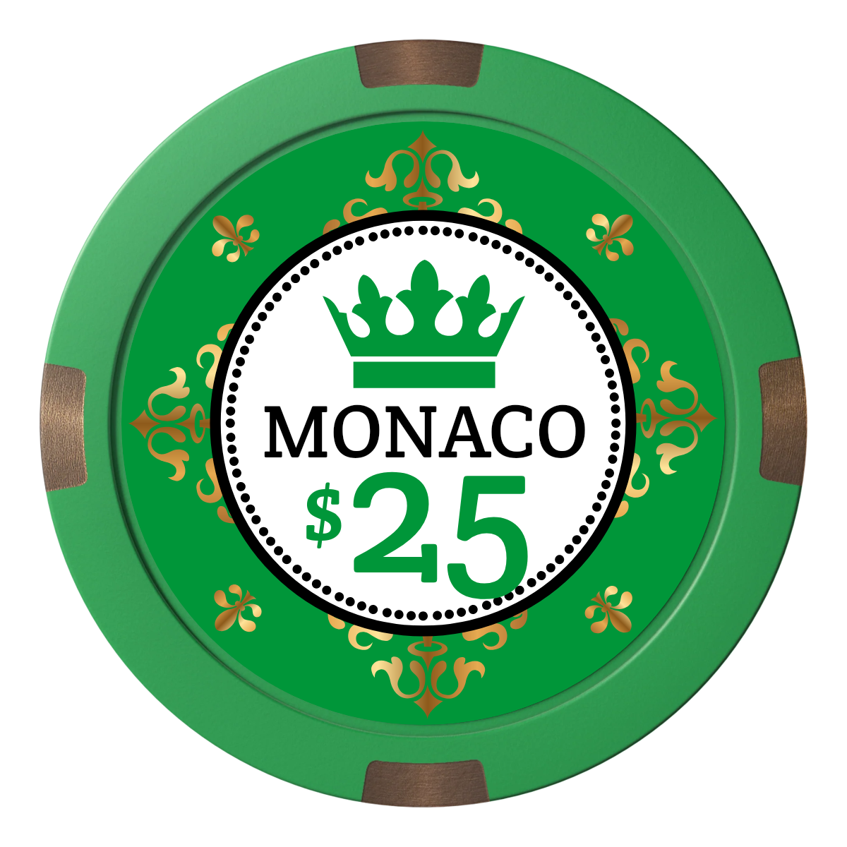 Monaco #001 Composite & Metal Hybrid Poker Chips - Green - Front