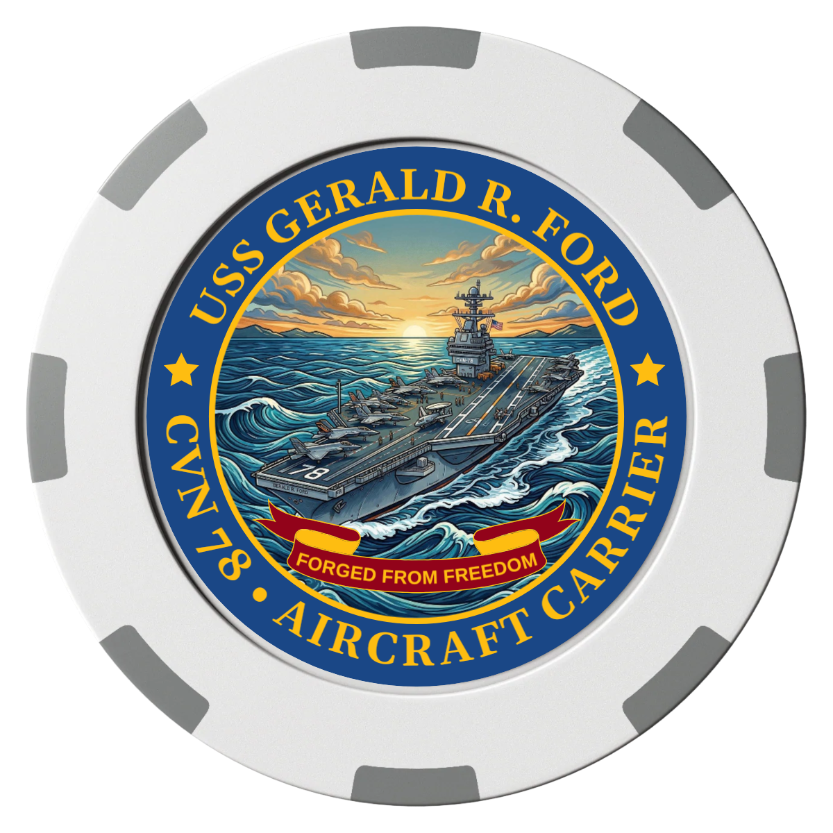 Navy USS Gerald Ford Clay Poker Chips - White / 8 Spot (2 Tone) / 40mm - Front