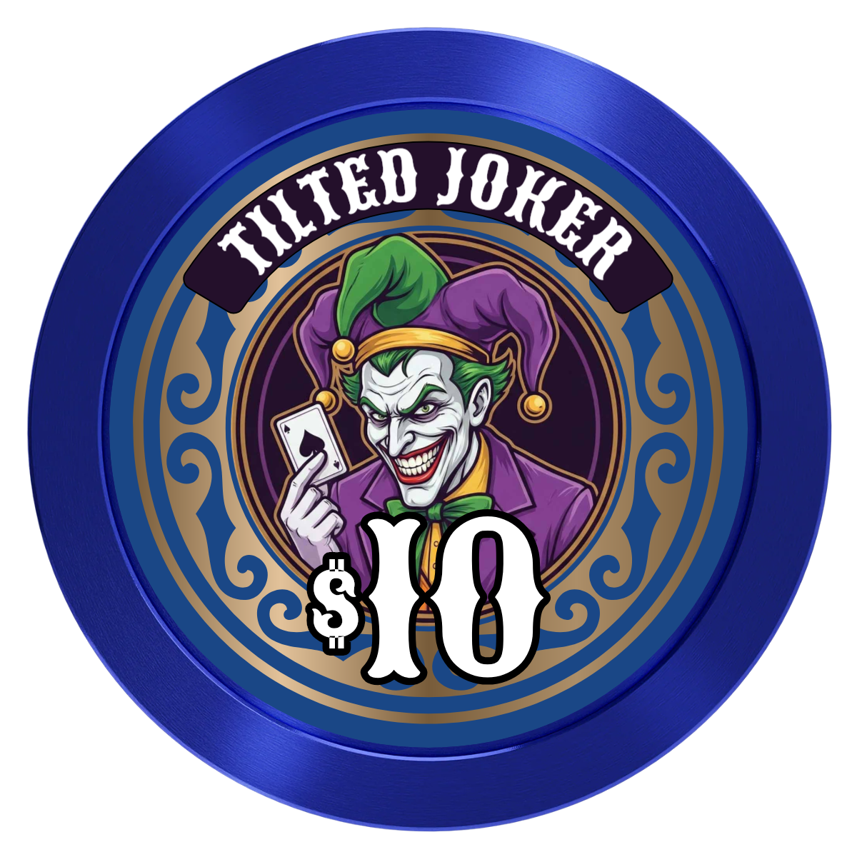Tilted Joker Aluminum Poker Chips - Blue - Front
