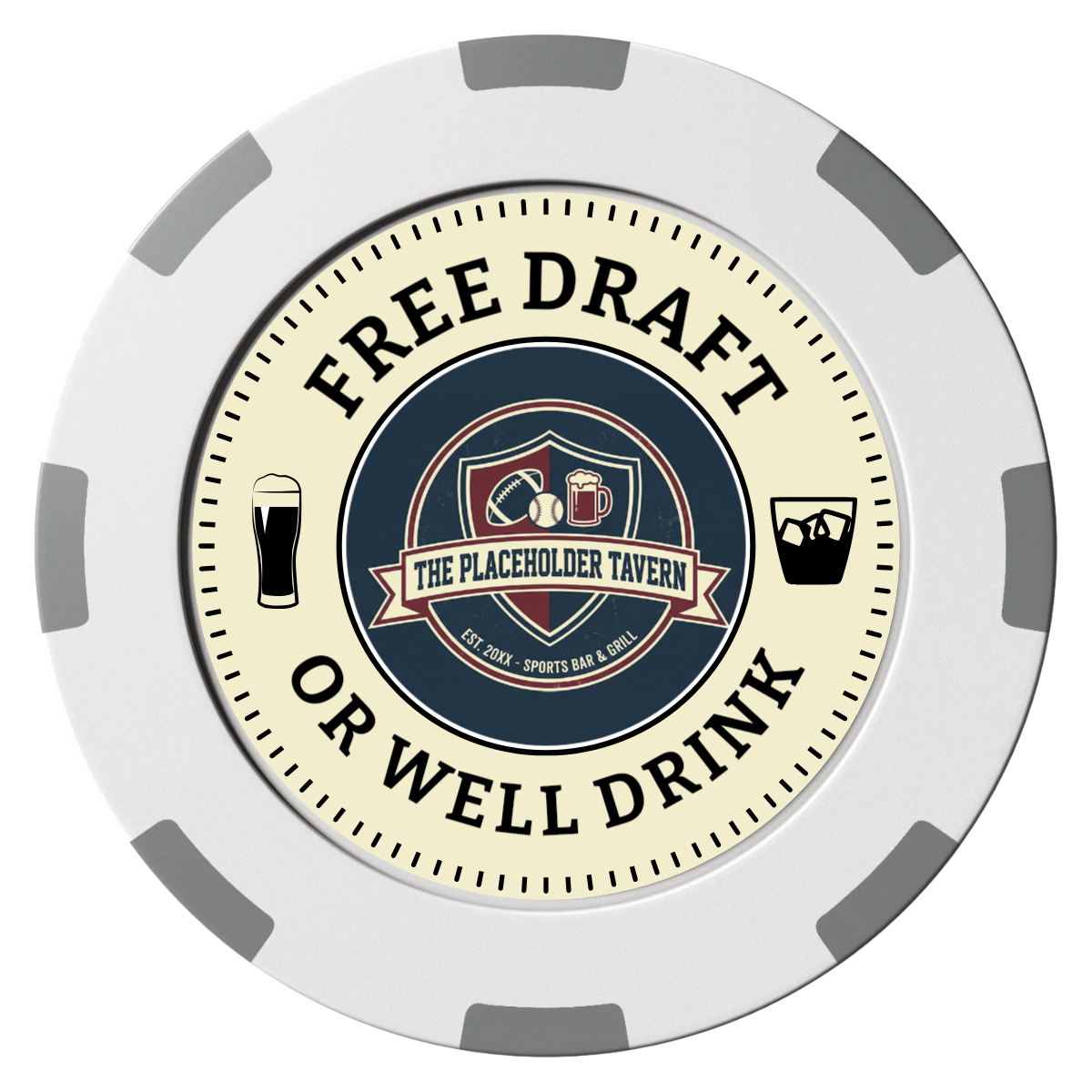 Beer Shop Clay Poker Chips - White / 8 Spot (2 Tone) / 40mm - Front