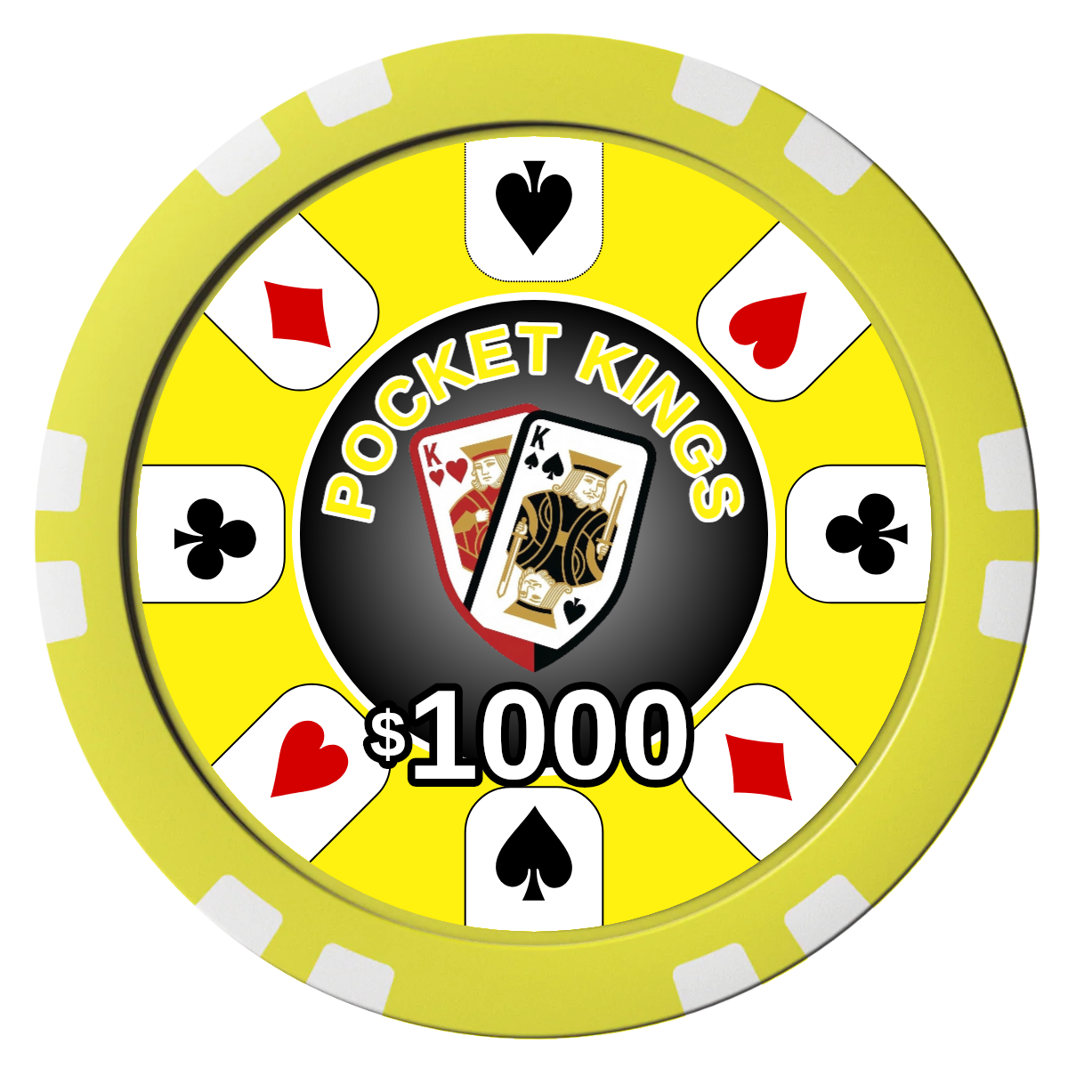 Pocket Kings Composite Poker Chips - Yellow / Double Stripe - Front