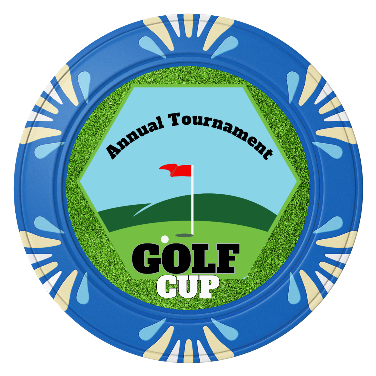 Golf Cup Clay Poker Chips - Blue / Macau / 40mm - Front