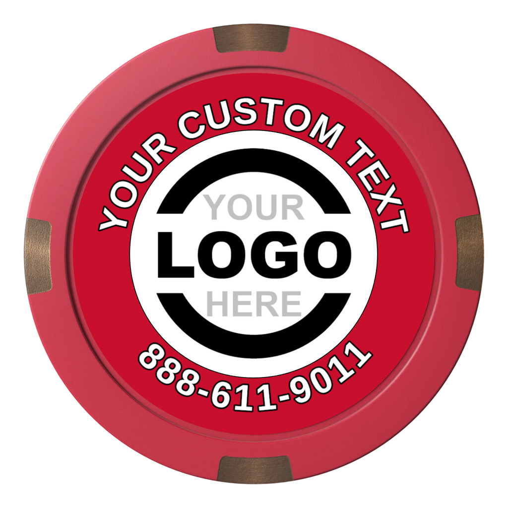 Branded Logo Composite & Metal Hybrid Poker Chips - Red - Front