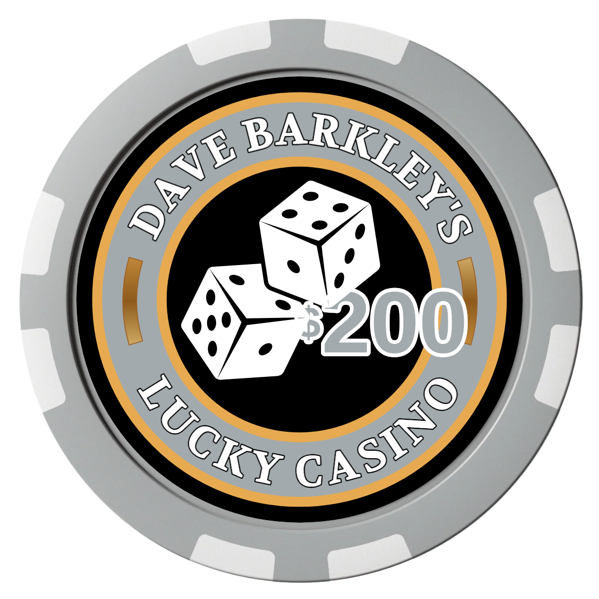 Dave's Lucky Casino Composite Poker Chips - Gray / 8 Stripe - Front
