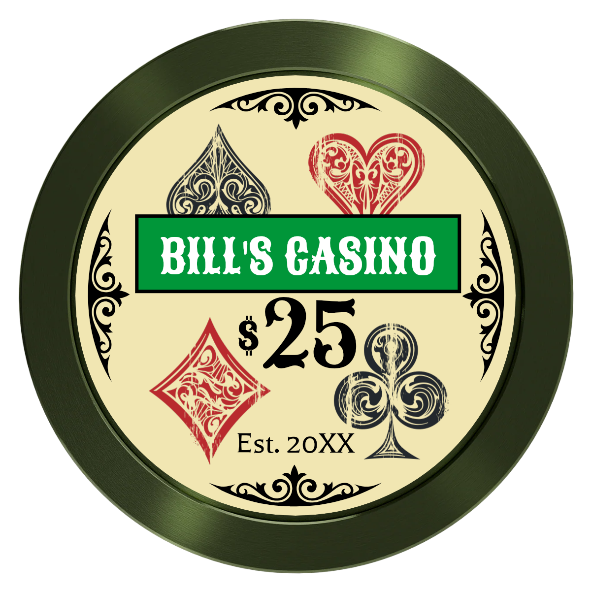 Vintage Four Suits Aluminum Poker Chips - Green - Back